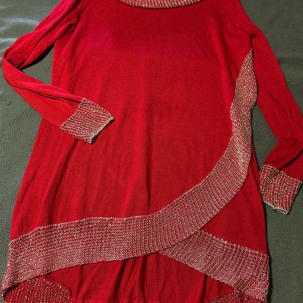 Fontana Red Long Sleeve Dress with Silver Accents